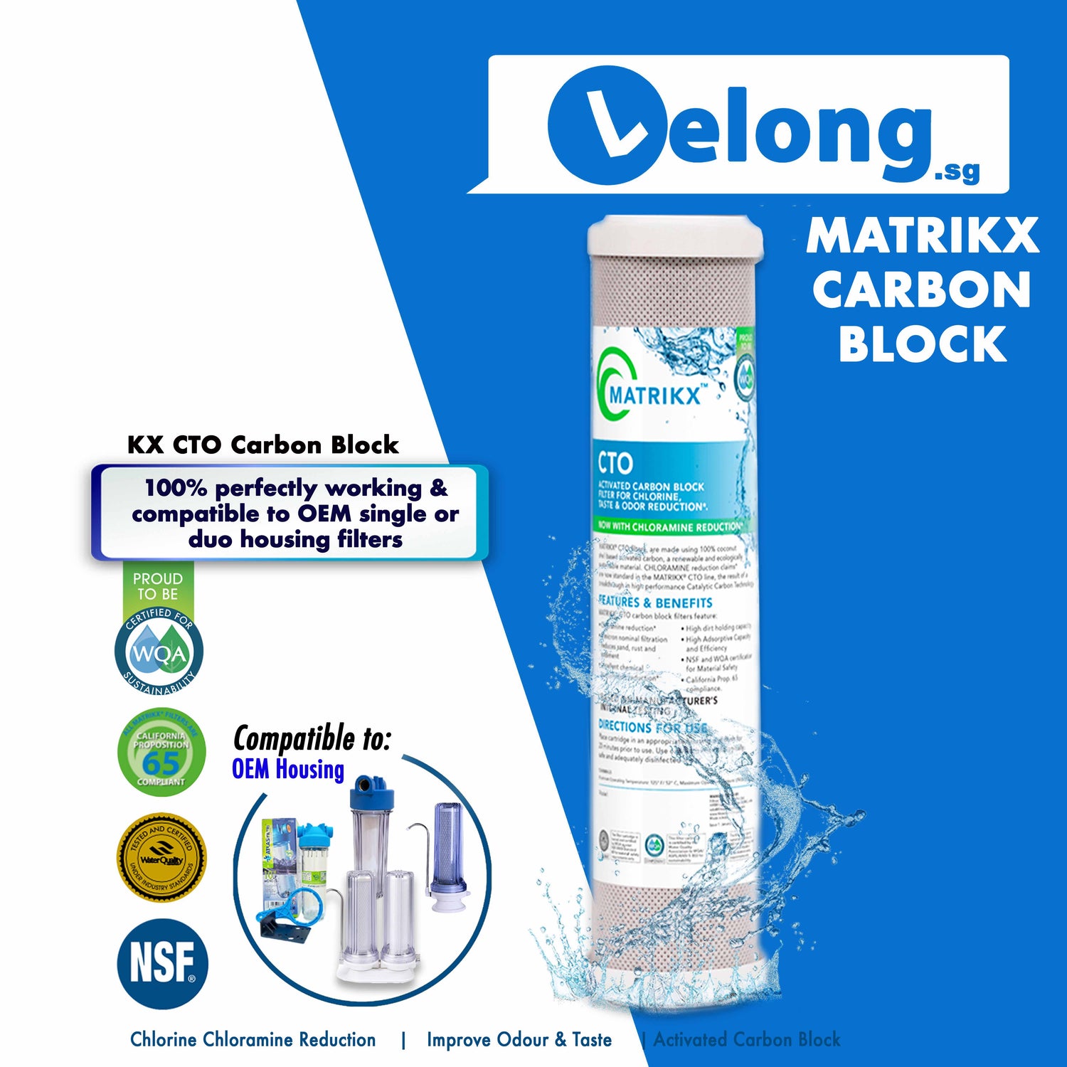 OBE CARBON BLOCK CARBON FILTER KX MATRIX CARBON BLOCK MATRIKX CTO USA Brand KX CTO 10&quot; Filter - 6X Performance,