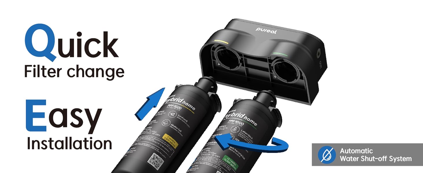 Pureal Hybrid Home PPU1020K Under Sink Water Filter System, 38,000 Litres, NSF 42 &amp; 372, food preparation, cooking, drinking &amp; showering