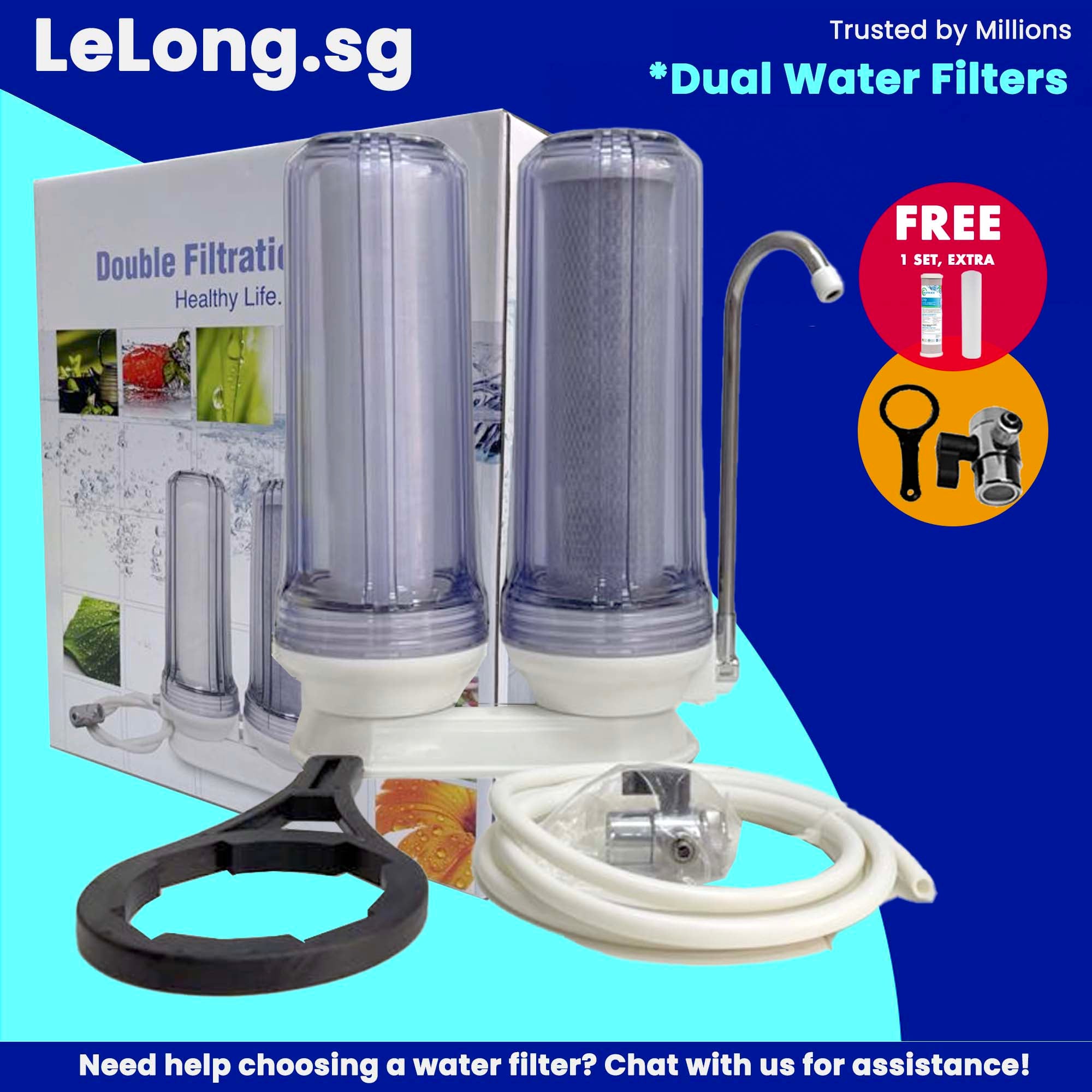FG DOUBLE FIL HOUS S.ORING 1/4 W/10&quot; XPP+CTO Double Filters Countertop Basic Water Filters System