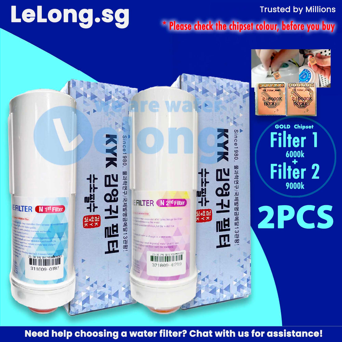 BUNDLE: KYK FILTER 1 &amp; 2, KYK ALKALINE IONIZER REPLACEMENT CARTRIDGE  FILTER N1 + N2, FILTER 1 + FILTER 2 [GOLD Chipset 6000K + 9000K]