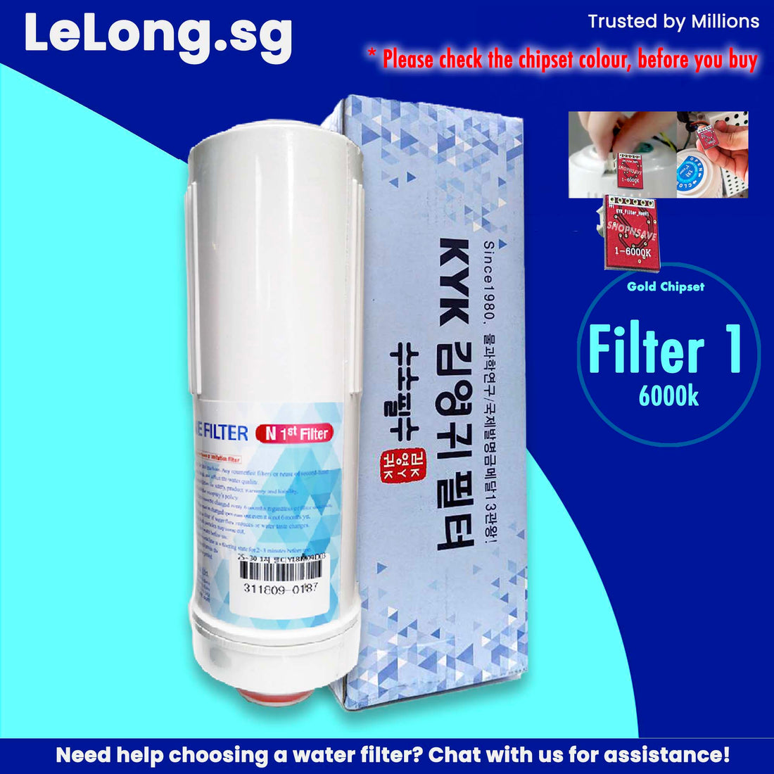 KYK FILTER 1, RED CHIPSET, KYK ALKALINE IONIZER REPLACEMENT CARTRIDGE  FILTER N1, FILTER 1  [RED Chipset 6000K]