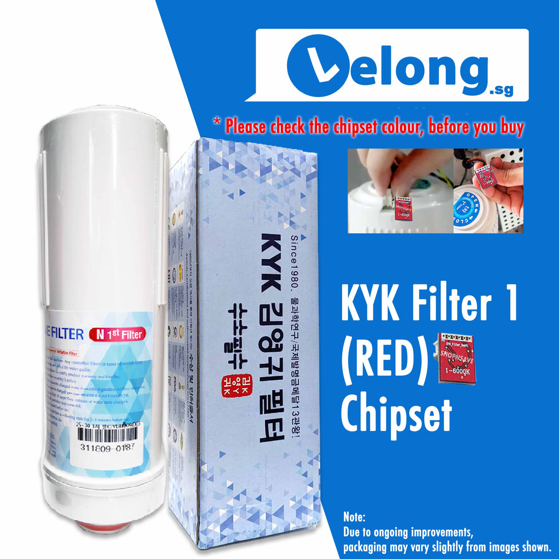KYK FILTER 1, RED CHIPSET, KYK ALKALINE IONIZER REPLACEMENT CARTRIDGE  FILTER N1, FILTER 1  [RED Chipset 6000K]