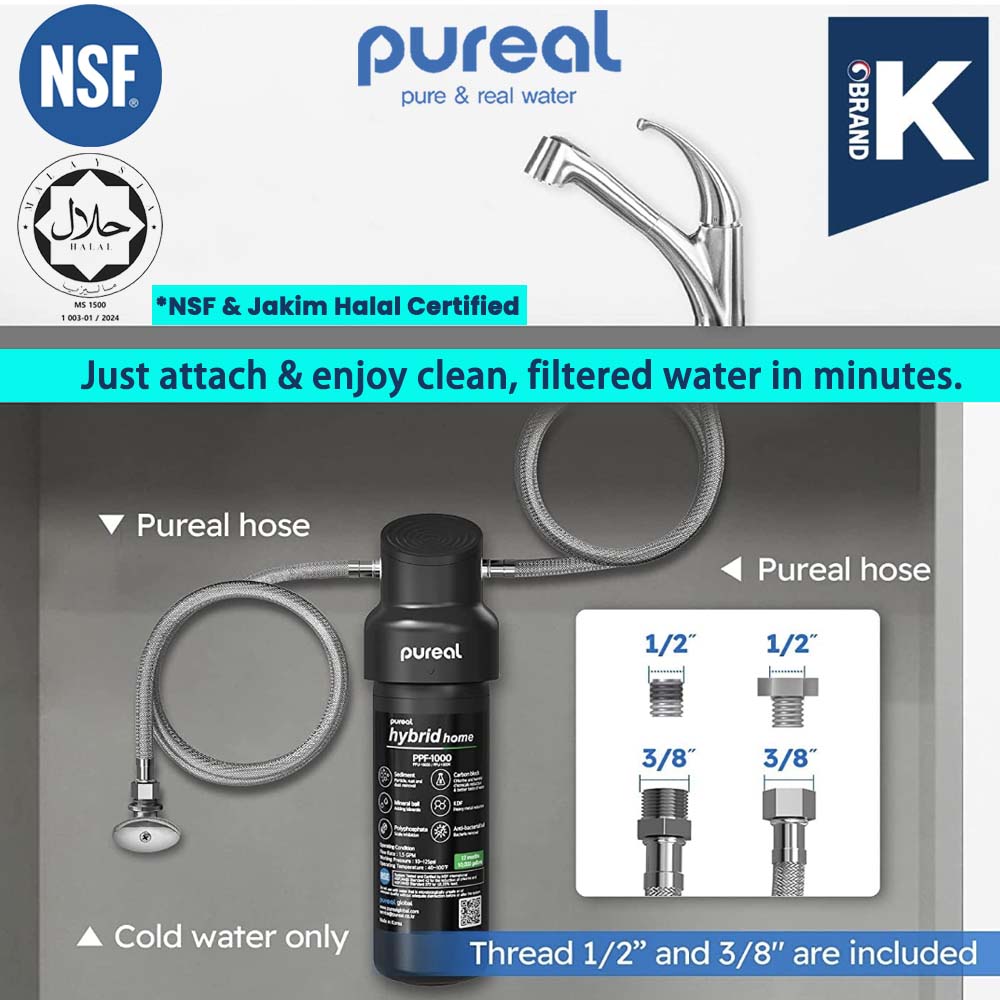 Pureal Hybrid Home PPU1000K Under Sink Water Filter System, 38,000 Litres, NSF 42 & 372, food preparation, cooking, drinking & showering