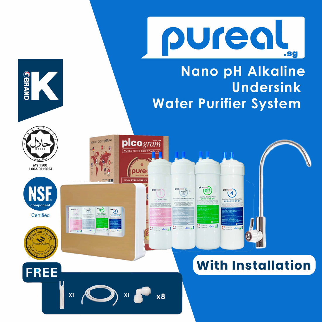 NANO ALKALINE WATER PURIFIER SYSTEM - Undersink System with deluxe faucet