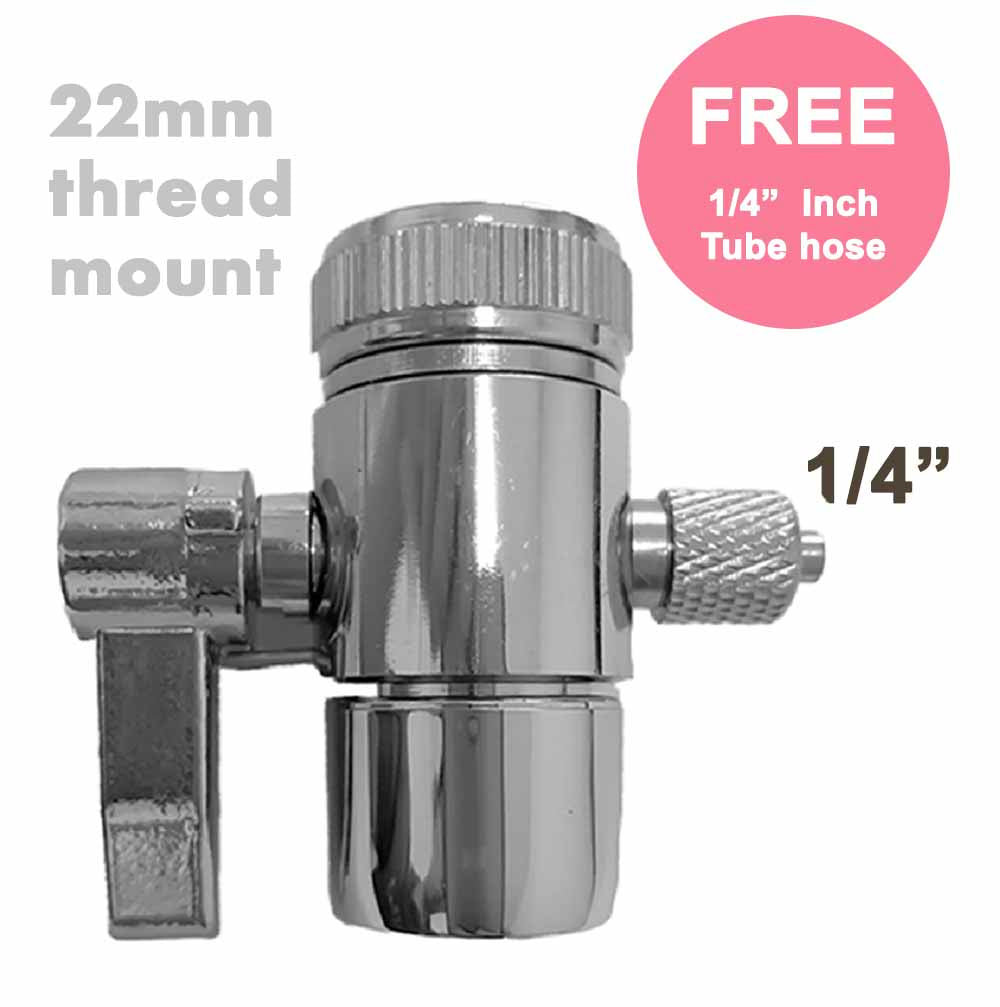 1 Way diverter, outlet to 1/4&quot; inch Tube Hose, 22mm thread mount