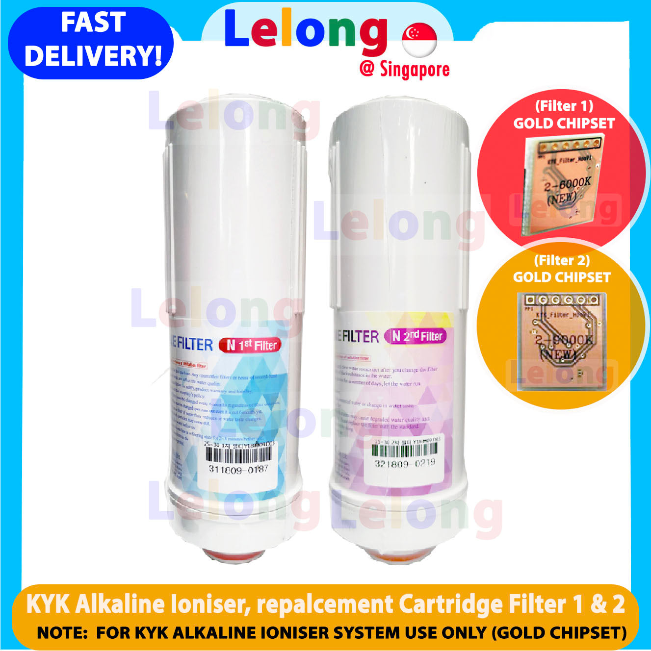 BUNDLE: KYK FILTER 1 &amp; 2, KYK ALKALINE IONIZER REPLACEMENT CARTRIDGE  FILTER N1 + N2, FILTER 1 + FILTER 2 [GOLD Chipset 6000K + 9000K]