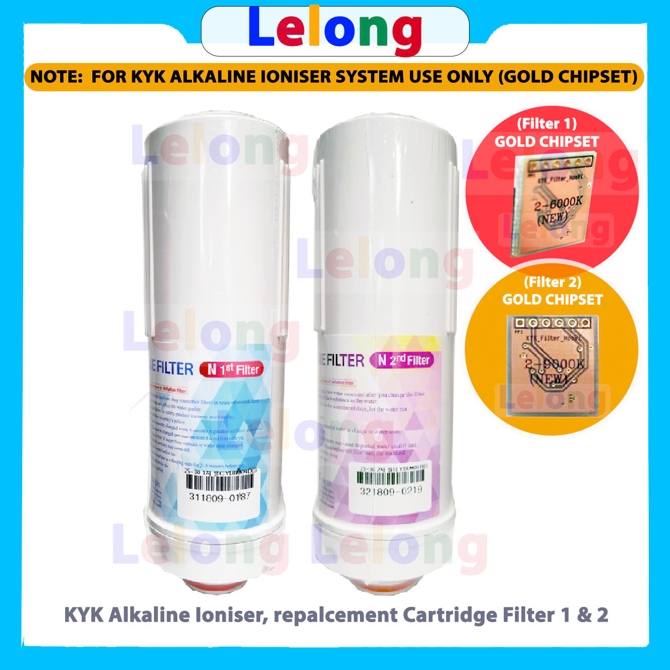 BUNDLE: KYK FILTER 1 &amp; 2, KYK ALKALINE IONIZER REPLACEMENT CARTRIDGE  FILTER N1 + N2, FILTER 1 + FILTER 2 [GOLD Chipset 6000K + 9000K]