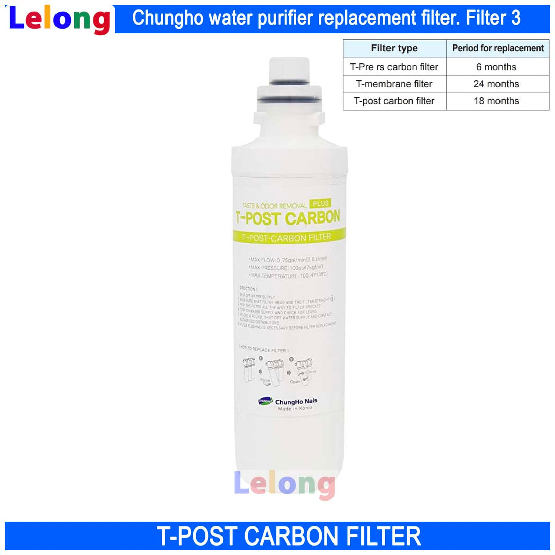 Chungho Water Purifier, T-POST-CARBON FILTER REPLACEMENT CARTRIDGE