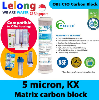 OBE CARBON BLOCK CARBON FILTER KX MATRIX CARBON BLOCK MATRIKX CTO USA Brand KX CTO 10&quot; Filter - 6X Performance,