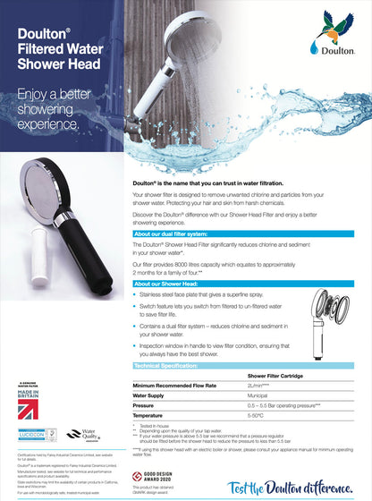 Doulton Filtered Water Shower Head, dechlorination &amp; particles reduction