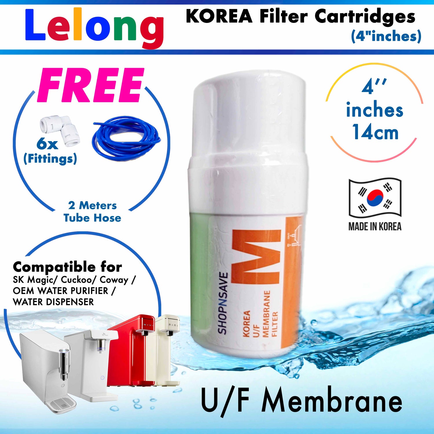 KOREA Compatible Replacement Filter Cartridges for Wells, Cuckoo / SK Magic / OEM Water Purifier / Rapi / Hyper WPU (4&quot;inches)/14cm